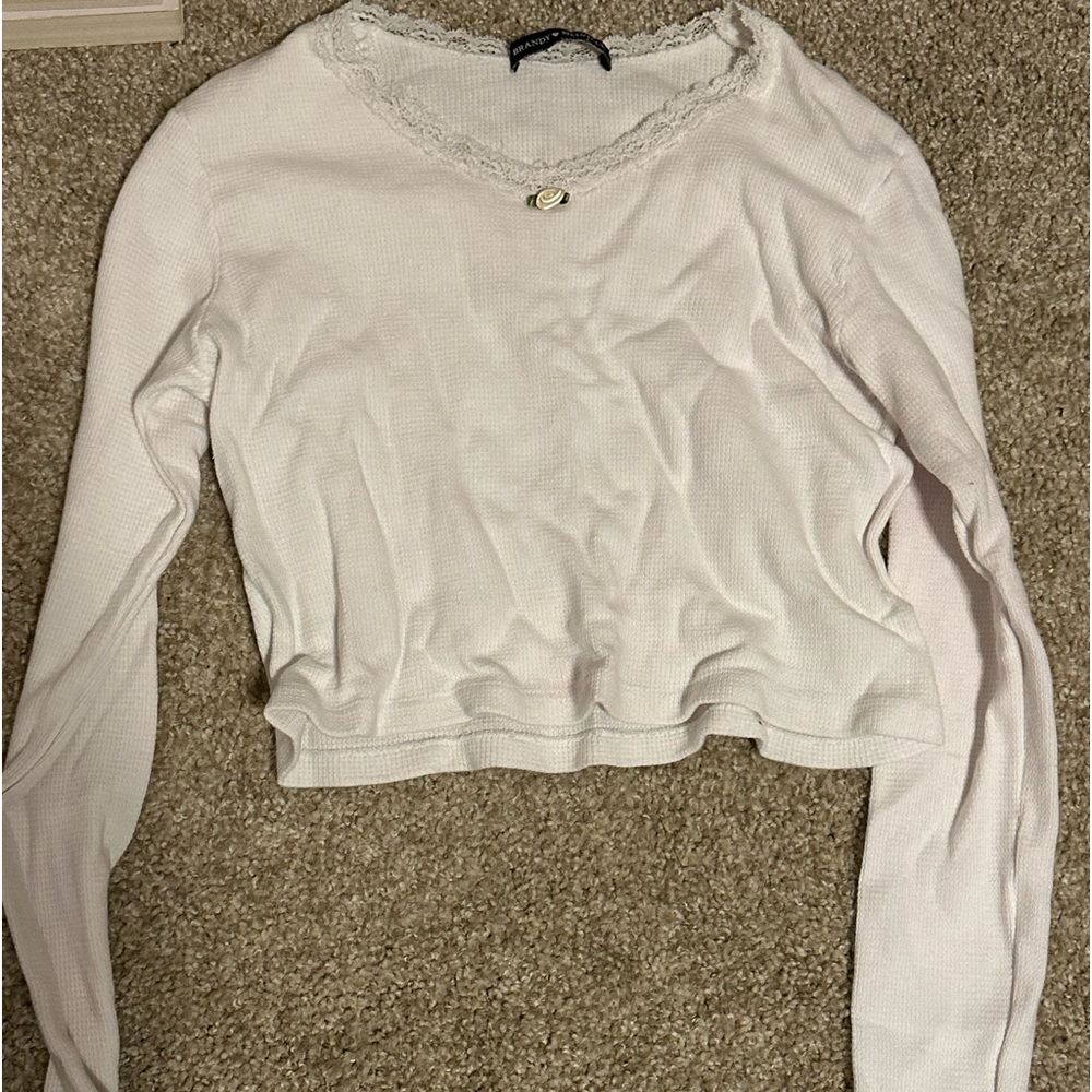 Brandy Melville long sleeve lace rose bud crop top